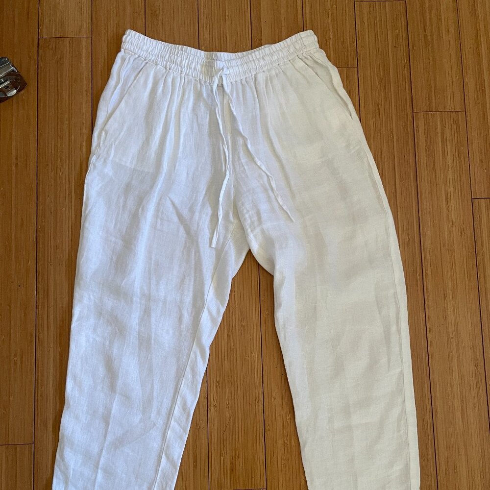 J Crew Linen Drawstring Pants in White